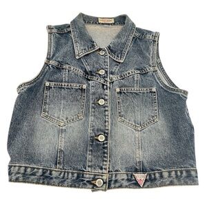 Vintage Guess Jeans Denim Vest Blue Wash Button Up Sleeveless Jacket Y2K 90’s